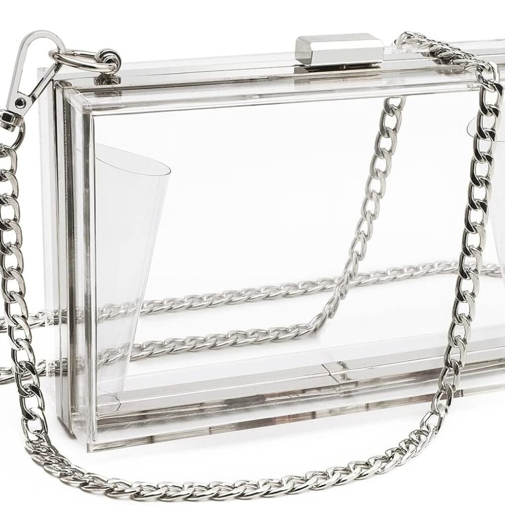 Women Cute Clear Purse Acrylic Box Clutch Handbag, Transparent Crossbody Evening